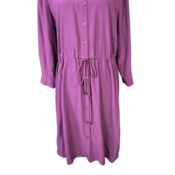 Eileen Fisher Tie Waist Button-Down Dress in Currant Purple Size Medium - Picture 3 of 7